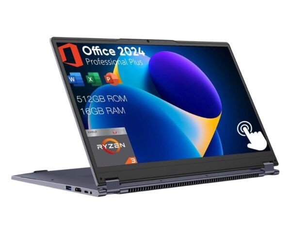 15.6" 2-in-1 Laptop | 16GB DDR4 RAM 512GB Storage | AMD Ryzen 3 3200U (up to 3.5GHz) | AMD Radeon Vega 3 | FHD Touchscreen | Windows 11 Pro | Wi-Fi 5 | BT5.1 | RJ45 | Backlit Keyboard, Gray