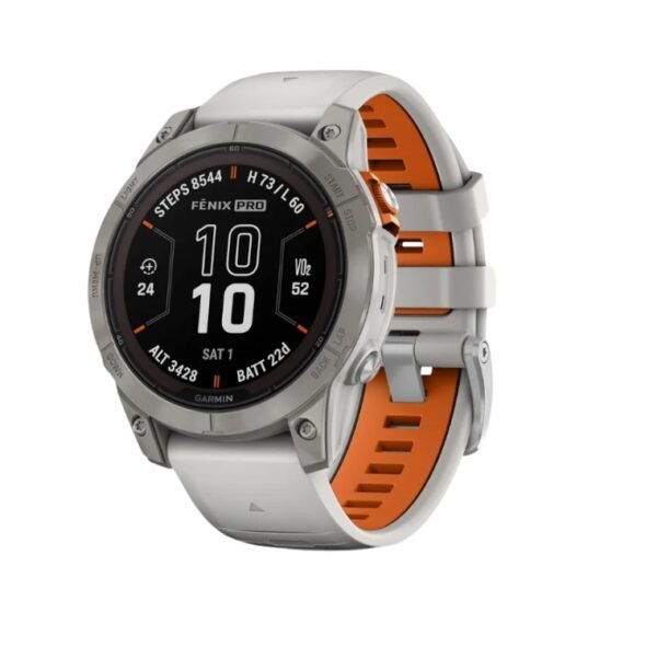 Garmin fēnix 7 Pro Sapphire Solar, Multisport GPS Smartwatch, Built-in Flashlight, Solar Charging Capability, Fog Gray/Ember Orange